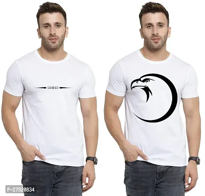 Elegant White Cotton Printed Round Neck Tees For Men- Pack Of 2-thumb0