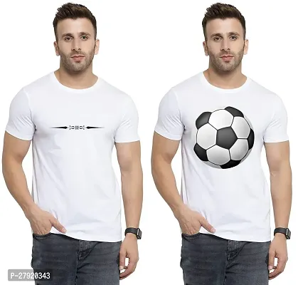 Elegant White Cotton Printed Round Neck Tees For Men- Pack Of 2-thumb0