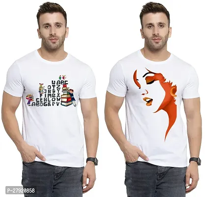 Elegant White Cotton Printed Round Neck Tees For Men- Pack Of 2-thumb0