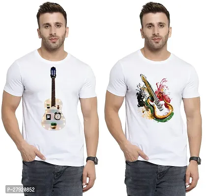 Elegant White Cotton Printed Round Neck Tees For Men- Pack Of 2-thumb0