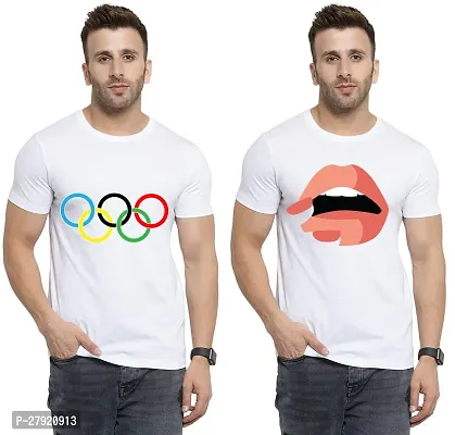 Elegant White Cotton Printed Round Neck Tees For Men- Pack Of 2-thumb0