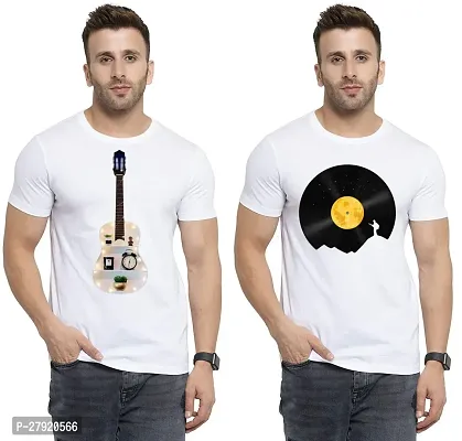 Elegant White Cotton Printed Round Neck Tees For Men- Pack Of 2-thumb0