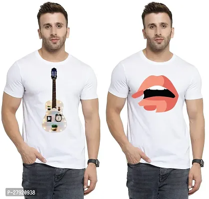 Elegant White Cotton Printed Round Neck Tees For Men- Pack Of 2-thumb0