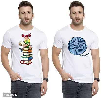 Elegant White Cotton Printed Round Neck Tees For Men- Pack Of 2-thumb0