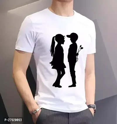 Elegant White Cotton Printed Round Neck Tees For Men