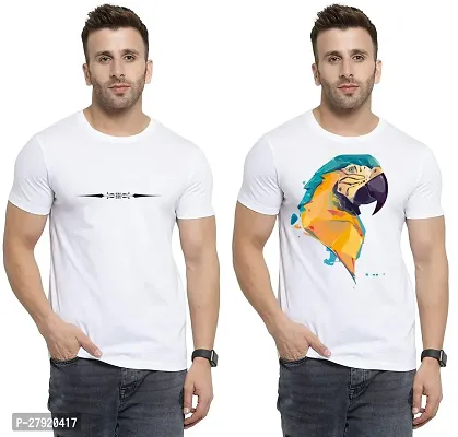 Elegant White Cotton Printed Round Neck Tees For Men- Pack Of 2-thumb0