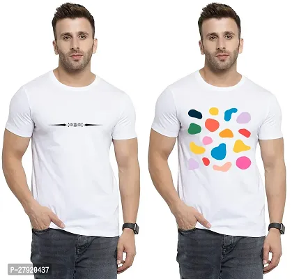 Elegant White Cotton Printed Round Neck Tees For Men- Pack Of 2-thumb0