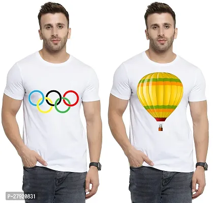 Elegant White Cotton Printed Round Neck Tees For Men- Pack Of 2-thumb0