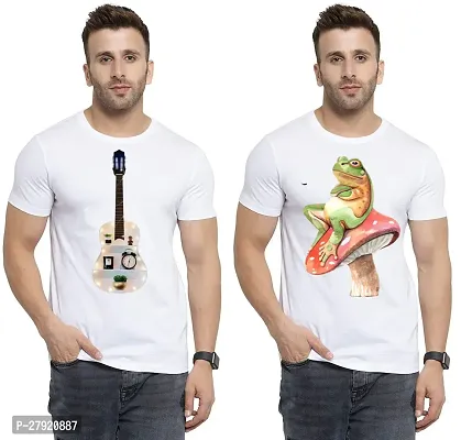 Elegant White Cotton Printed Round Neck Tees For Men- Pack Of 2-thumb0