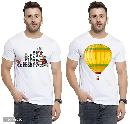 Elegant White Cotton Printed Round Neck Tees For Men- Pack Of 2-thumb0