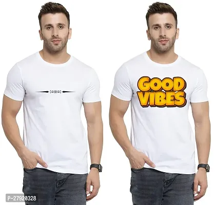 Elegant White Cotton Printed Round Neck Tees For Men- Pack Of 2-thumb0