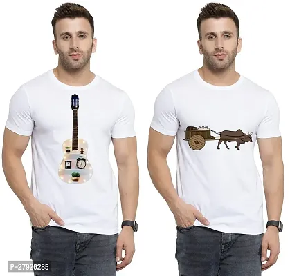 Elegant White Cotton Printed Round Neck Tees For Men- Pack Of 2-thumb0