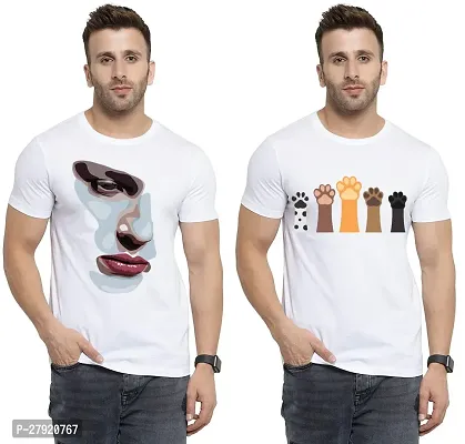 Elegant White Cotton Printed Round Neck Tees For Men- Pack Of 2-thumb0