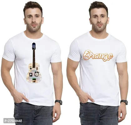 Elegant White Cotton Printed Round Neck Tees For Men- Pack Of 2-thumb0