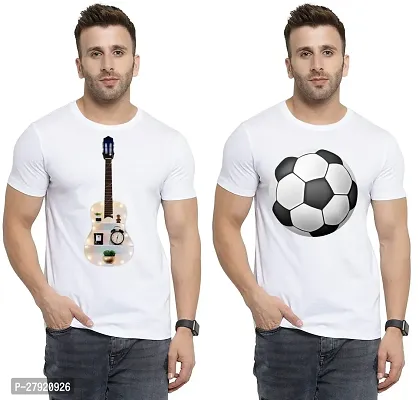 Elegant White Cotton Printed Round Neck Tees For Men- Pack Of 2-thumb0