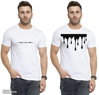 Elegant White Cotton Printed Round Neck Tees For Men- Pack Of 2-thumb0