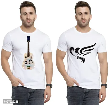 Elegant White Cotton Printed Round Neck Tees For Men- Pack Of 2-thumb0