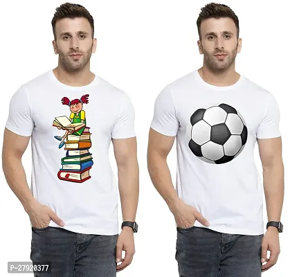 Elegant White Cotton Printed Round Neck Tees For Men- Pack Of 2-thumb0