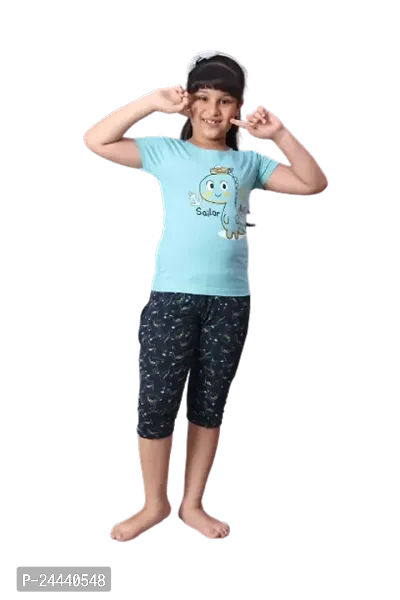 Fabulous Multicoloured Cotton Printed Top With Bottom Set For Girls-thumb0