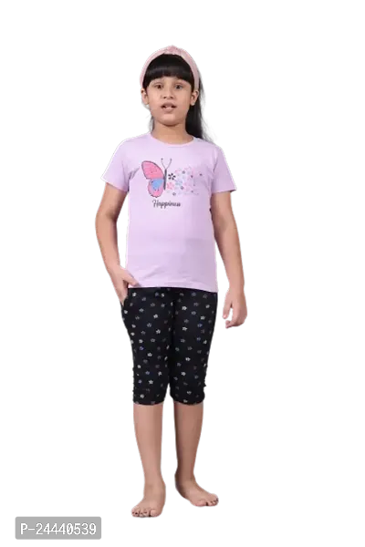 Fabulous Multicoloured Cotton Printed Top With Bottom Set For Girls