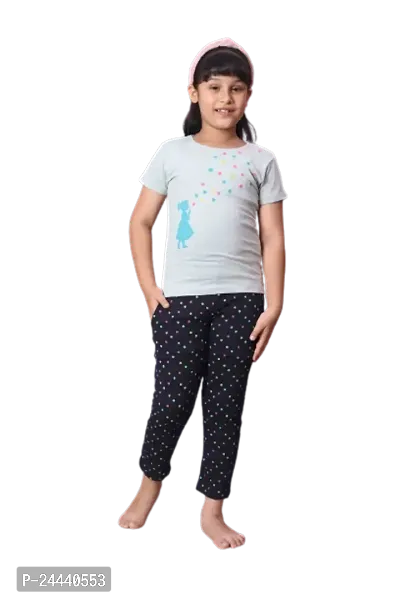 Fabulous Multicoloured Cotton Printed Top With Bottom Set For Girls