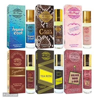 Al Najaf 8 ml Rollon Aattar | Aqua Cool | Black Cobra | Pound | Signature | Tea Rose | Velvet Rose  Oud | Combo of 6-thumb0