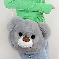 LIGHTER HOUSE? Cutest Bear Animal 2-in-1 Sling Cum Backpack Bag Messenger Bags Faux Fur Handbag Chain Cartoon Look (01 Pc.) Grey-thumb2