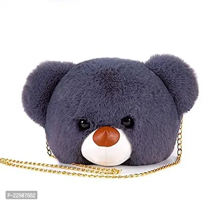 LIGHTER HOUSE? Cutest Bear Animal 2-in-1 Sling Cum Backpack Bag Messenger Bags Faux Fur Handbag Chain Cartoon Look (01 Pc.) Grey-thumb0