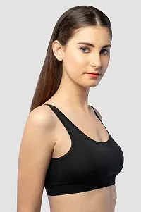 Women Cotton Non Padded Non-Wired Air Sports Bra - Black-thumb3