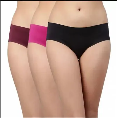 SH ENTERPRISE Women's Seamless Underwear Silk, Cotton-Nylon Mid-Rise Panty (Color:- Black-Pink-Maroon) (Pack of 3) (Size:- Small)