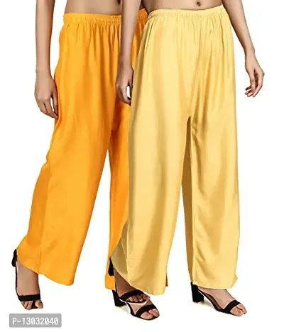 Swastik Stuffs Rayon Palazzo Pant for Women/Girls Mustard Yellow, Beige (Free Size_Pack of 2)