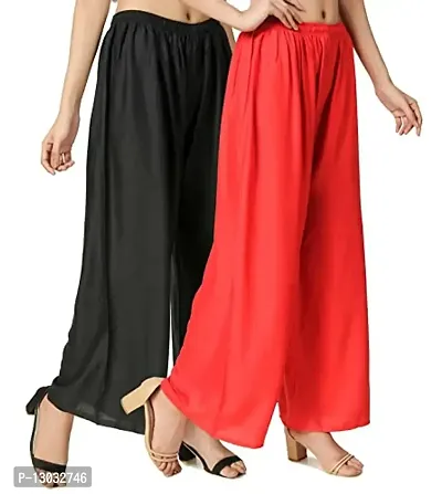 Swastik Stuffs Rayon Palazzo Pant for Women/Girls Black, Red (Free Size_Pack of 2)