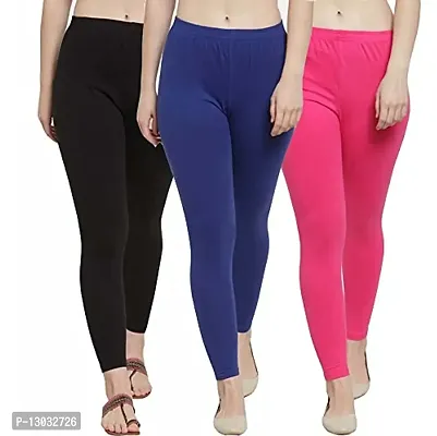 Swastik Stuffs Women's Slim Fit Cotton Blend Leggings (SSAL--BBluP3_Black, Blue, Pink_XL)