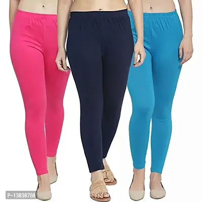 Swastik Stuffs Women's Slim Fit Cotton Blend Leggings (SSAL--PNavySkb3_Beige, Pink, Navy Blue, Sky Blue_XL)