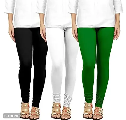 Swastik Stuffs Women's Cotton Lycra Regular Fit Leggings Combo (Black, White, Green, Free Size) - Pack of 3
