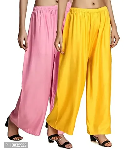 Swastik Stuffs Rayon Palazzo Pant for Women/Girls Baby Pink, Yellow (Free Size_Pack of 2)