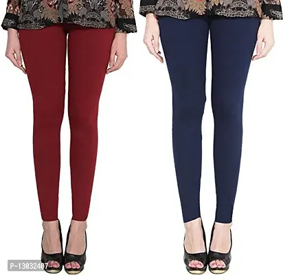 Swastik Stuffs Ankle Length Leggings Combo for Womens Free Size (SSALMNavy2_Maroon,NavyBlue) (Pack of 2)