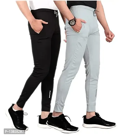 Swastik Stuffs Slim Fit,Stretchable,Regular Fit, Sports Wear, Joggers, Jeggings Track Pants for Men's (Black & Grey, Pack of 2, Size:L)