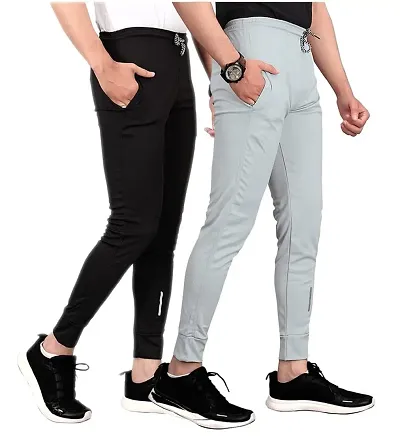 Swastik Stuffs Slim Fit,Stretchable,Regular Fit, Sports Wear, Joggers, Jeggings Track Pants for Men's (Black & Grey, Pack of 2, Size:L)