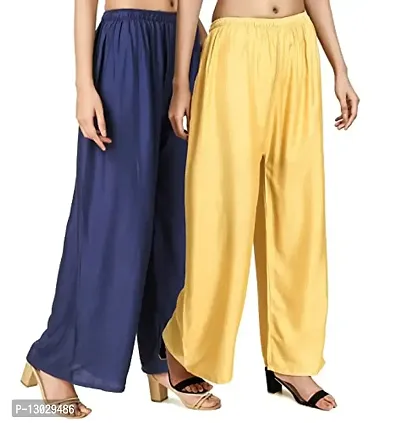 Swastik Stuffs Rayon Palazzo Pant for Women/Girls Navy Blue, Beige (Free Size_Pack of 2)