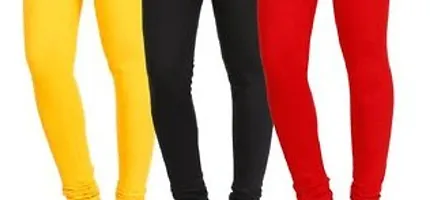 Swastik Stuffs Women's Cotton Lycra Leggings Combo Offer for Women (SSLBRY3_Black,Red,Yellow_Free Size)(Pack of 3)-thumb1