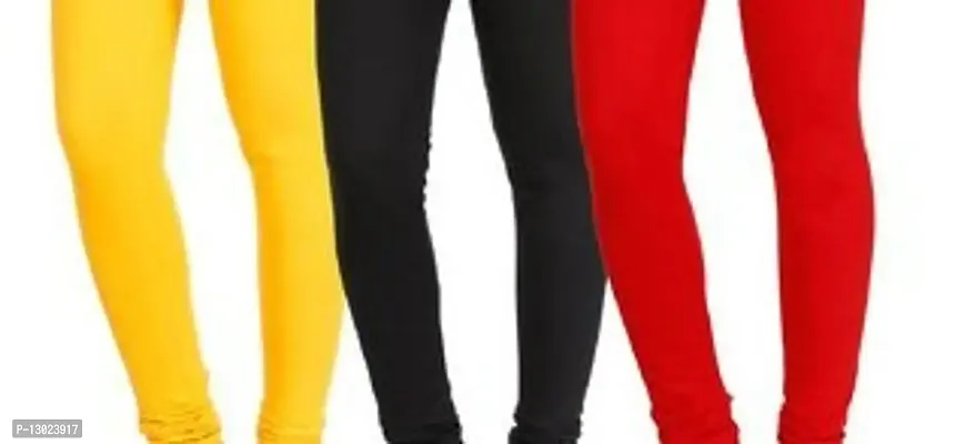 Swastik Stuffs Women's Cotton Lycra Leggings Combo Offer for Women (SSLBRY3_Black,Red,Yellow_Free Size)(Pack of 3)-thumb2