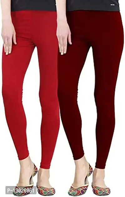 Swastik Stuffs Ankle Length Leggings Combo for Womens Free Size (SSALRM2_Red,Maroon) (Pack of 2)