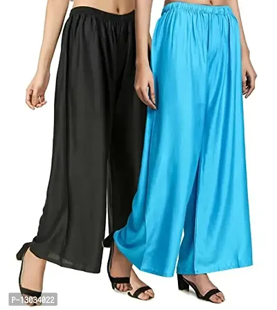 Swastik Stuffs Rayon Palazzo Pant for Women/Girls Black, Sky Blue (Free Size_Pack of 2)