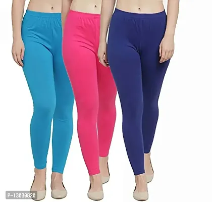 Swastik Stuffs Women's Slim Fit Cotton Blend Leggings (SSAL--SkbPBlu3_Orange, Sky Blue, Pink, Blue_XL)