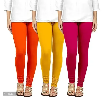 Swastik Stuffs Women's Regular Fit Cotton Leggings (SSCLOYP3_Grey, Orange, Yellow, Pink_Free Size)