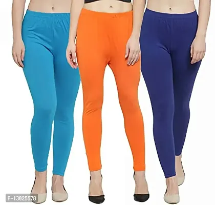 Swastik Stuffs Women's Slim Fit Cotton Blend Leggings (SSAL--SkbOBlu3_Orange, Sky Blue, Blue_XL)-thumb0