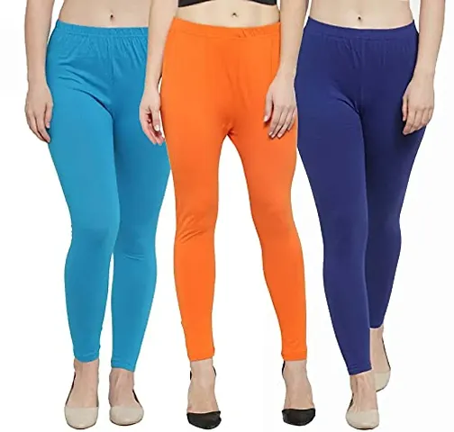 Swastik Stuffs Women's Slim Fit Blend Leggings (SSAL--SkbOBlu3_Orange, Blue, Blue_XL)