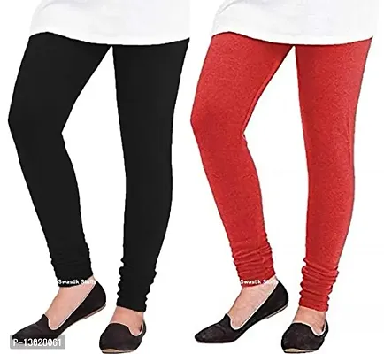 Swastik Stuffs Women's Woollen Churidar Leggings Combo (Black and Red , Free Size ) - Pack of 2-thumb0