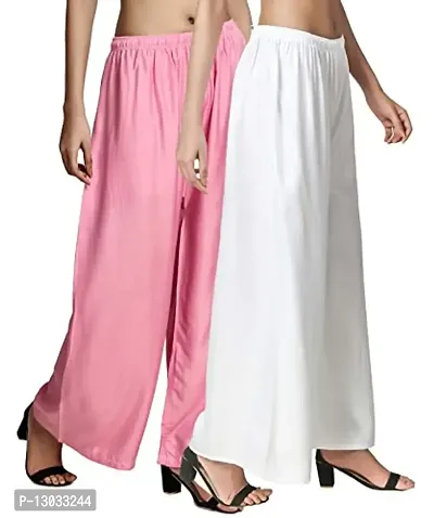 Swastik Stuffs Rayon Palazzo Pant for Women/Girls Baby Pink, White (Free Size_Pack of 2)